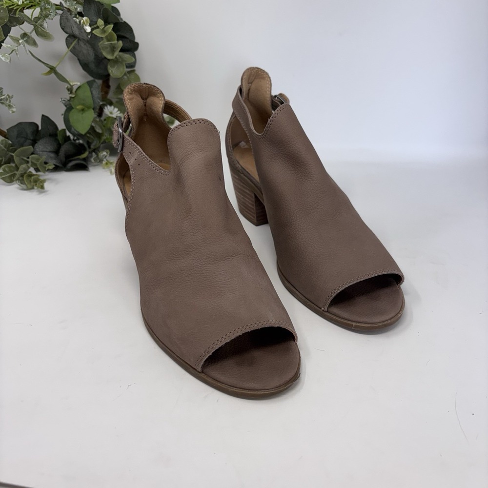 Lucky Brand Bannah Peep Toe Brown/Tan Leather Open Toe Mule Women's Size 10